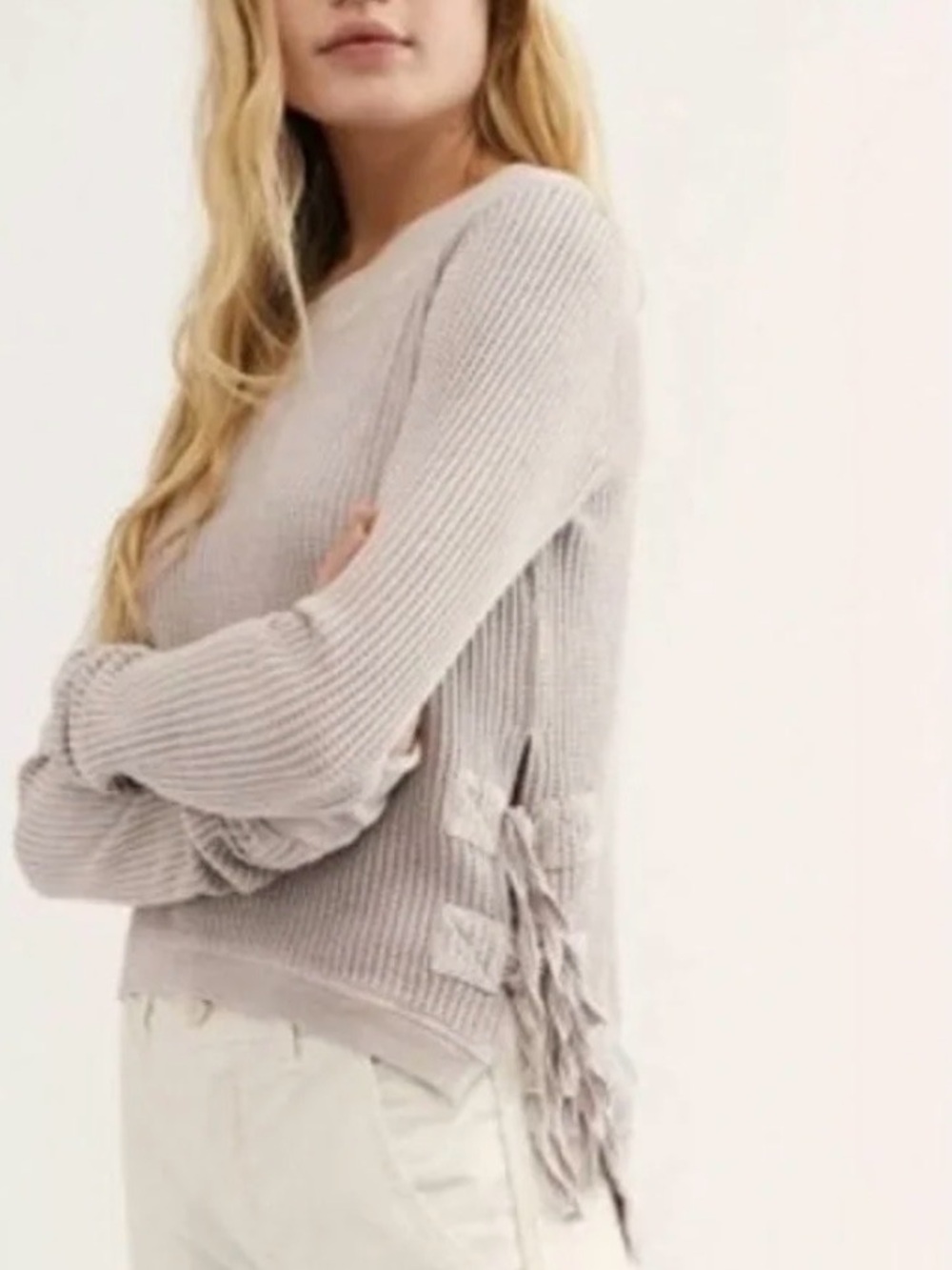Free People One, Interlaken Waffle Knit Top with Side Tie Detail. Lagenlook sz M